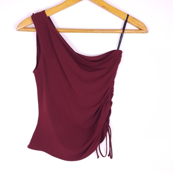 Vintage Tops - Vintage 90s Sporty One Shoulder Crop Top Burgundy